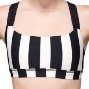 Lululemon padded black and white stripe sports bra 6 with floral back detail